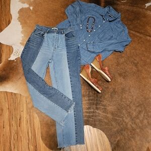 PacSun Two-Tone Denim High Rise Straight Jeans 29 8